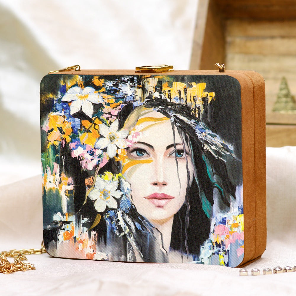 Stylo printed clutch bag