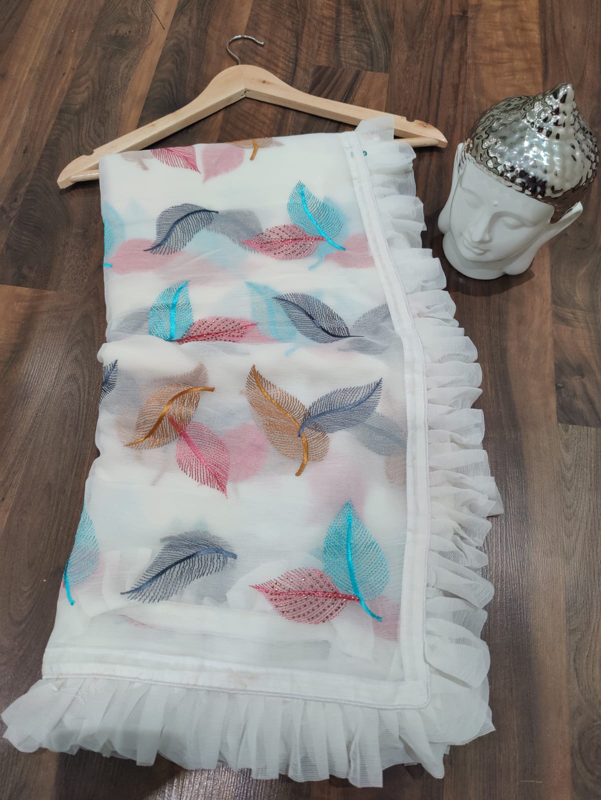 Ruffle chinon saree