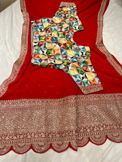 Leshi gorgette zardosi saree
