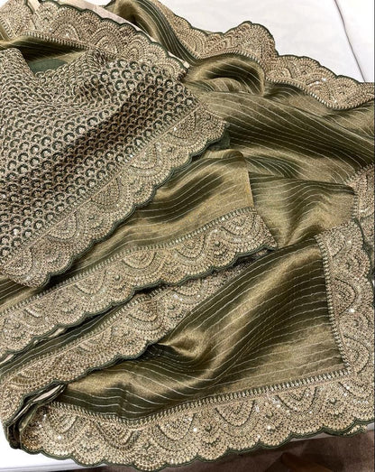 Striped kanjivaram inspired tissue saree