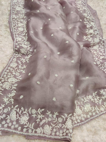 Madhavi zardosi organza saree
