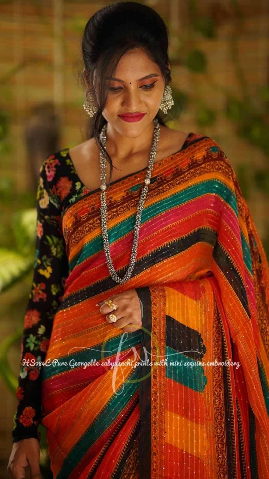 Gulmohar gorgette sequins saree