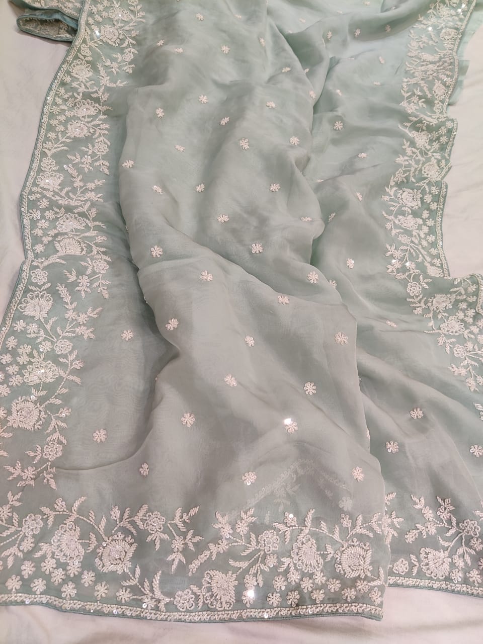 Madhavi zardosi organza saree