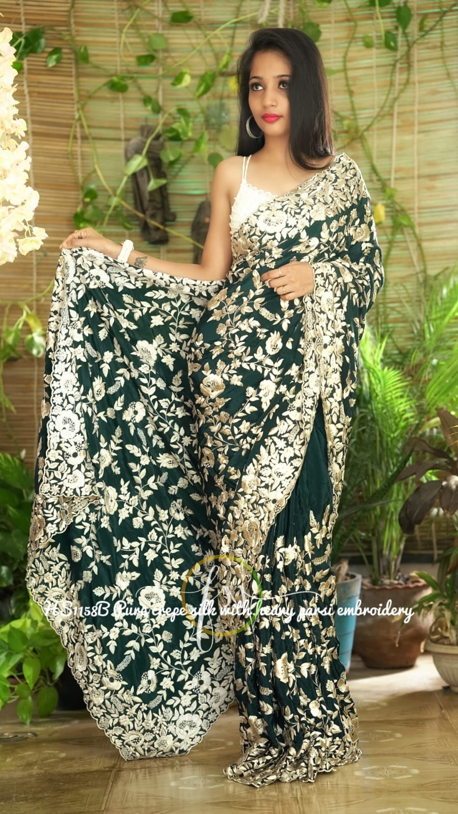 Blossom embroidered organza saree