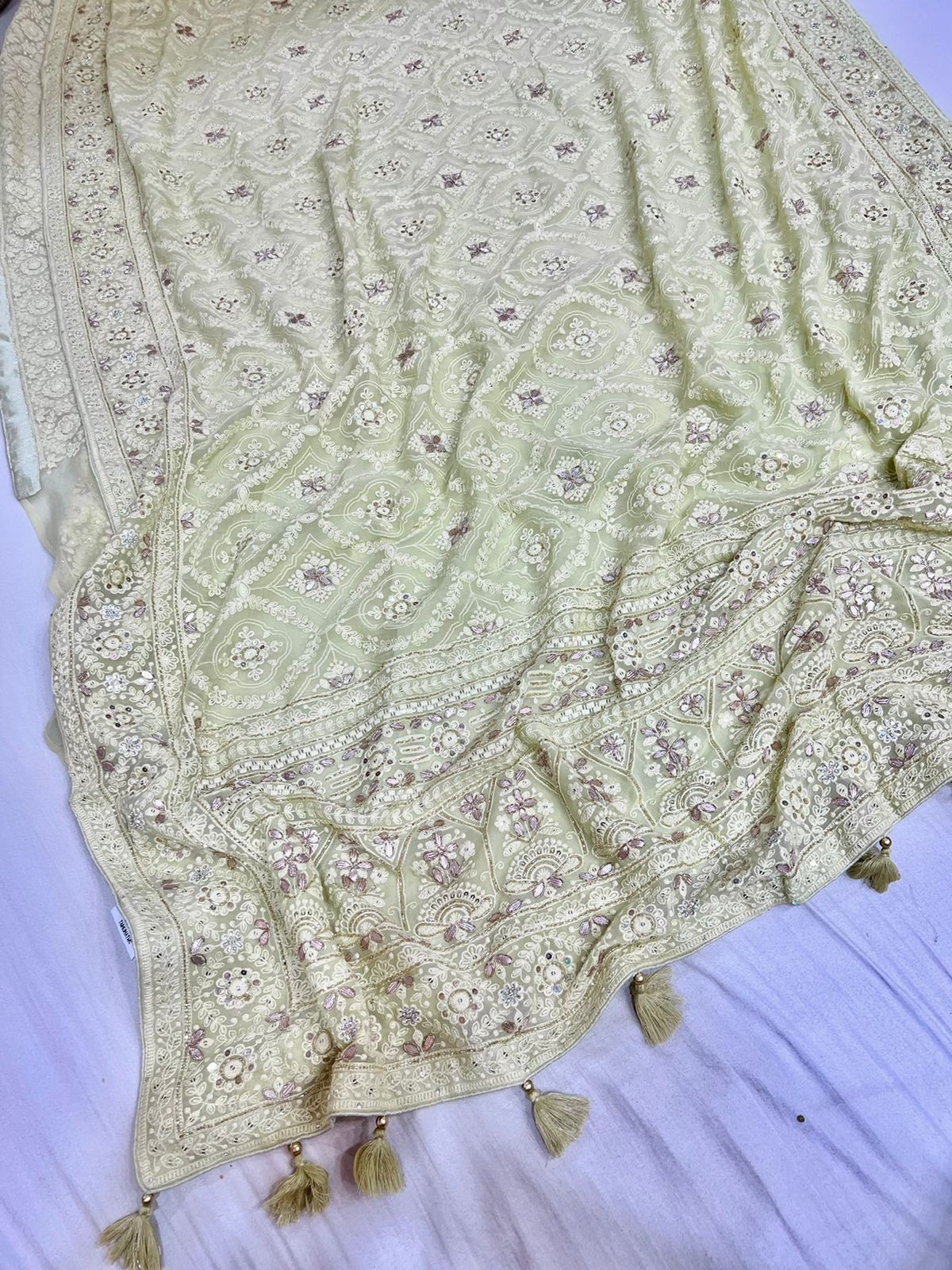 Naina chikankari gorgette saree