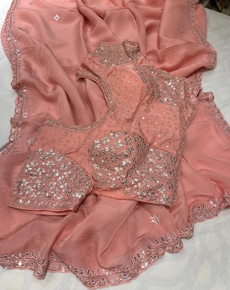 Gulnaari organza zardosi saree