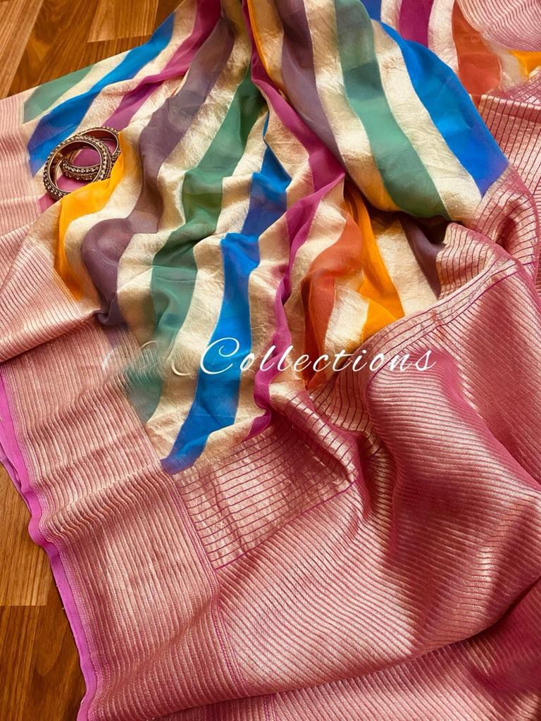 Handwoven striped zari saree