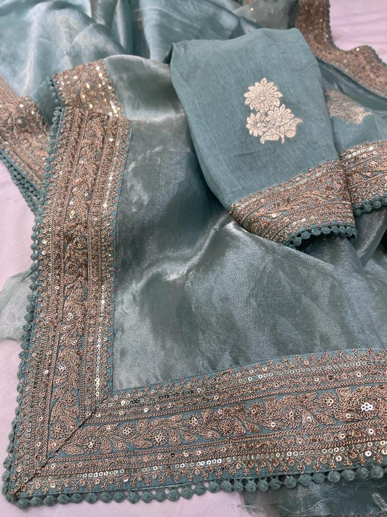 Metallic tissue organza saree
