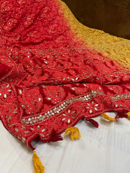 Dyed chikankari gorgette saree