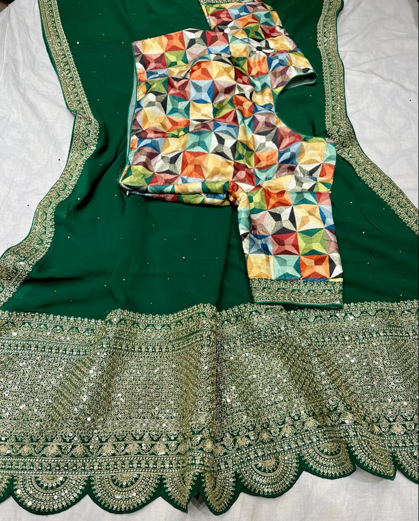 Leshi gorgette zardosi saree
