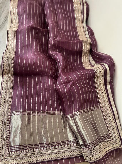 Nurjaha striped organza saree