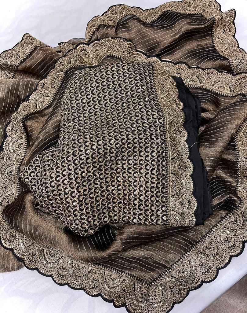 Striped kanjivaram inspired tissue saree