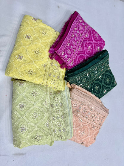 Naina chikankari gorgette saree
