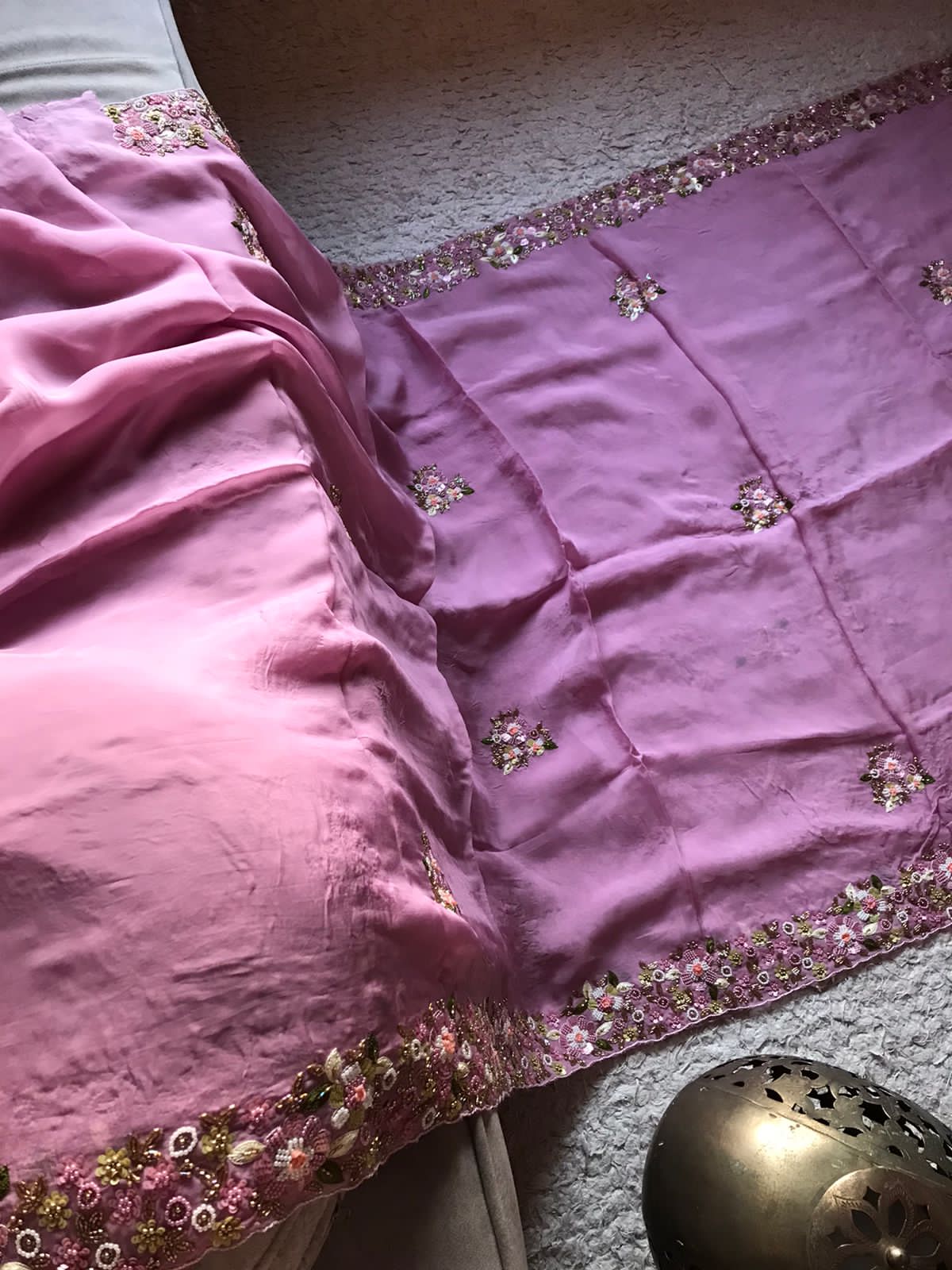 Premium pink organza silk saree