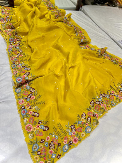 Tulip embroidery organza saree