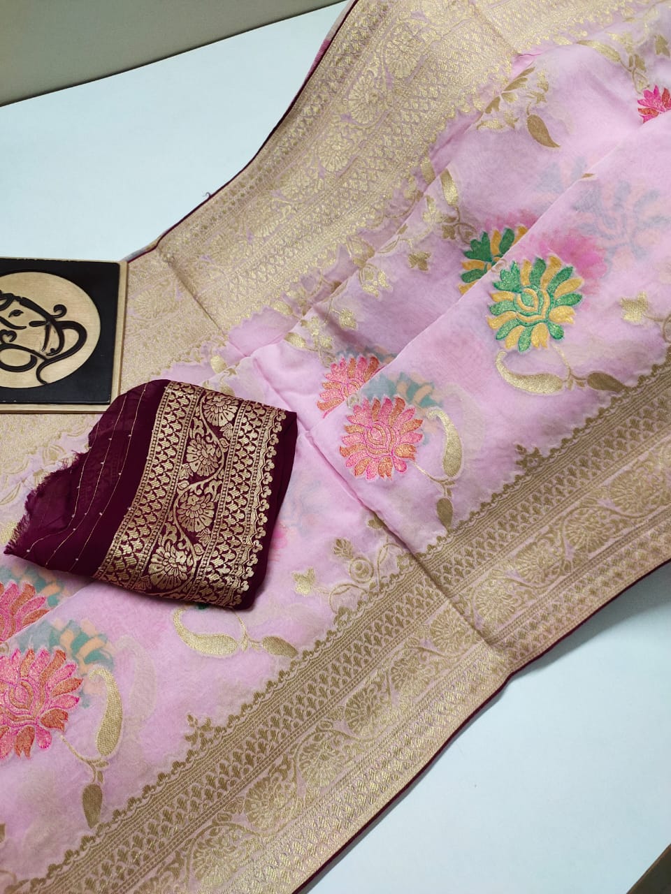 Floral banarsi gorgette saree