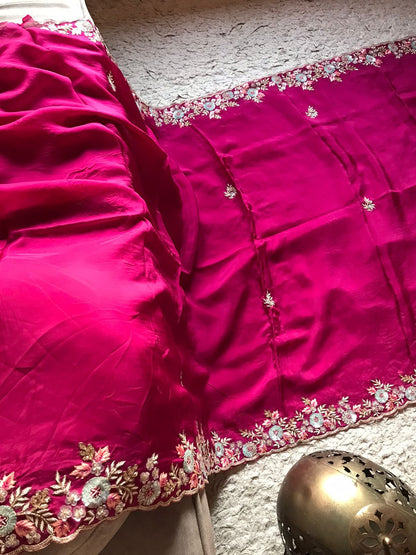 Wine inspired premium organza saree