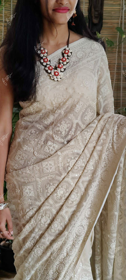 NoorJahan Chikankari saree Gorgette Sarees Indian sari