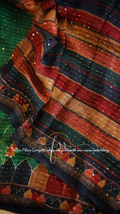 Gulmohar gorgette sequins saree
