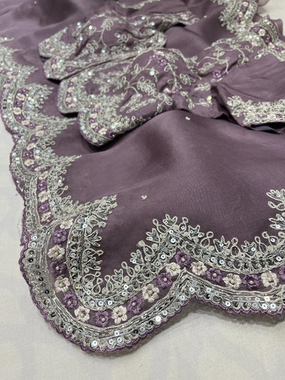 Sequence organza embroidery saree