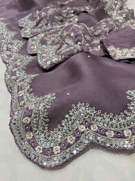 Sequence organza embroidery saree