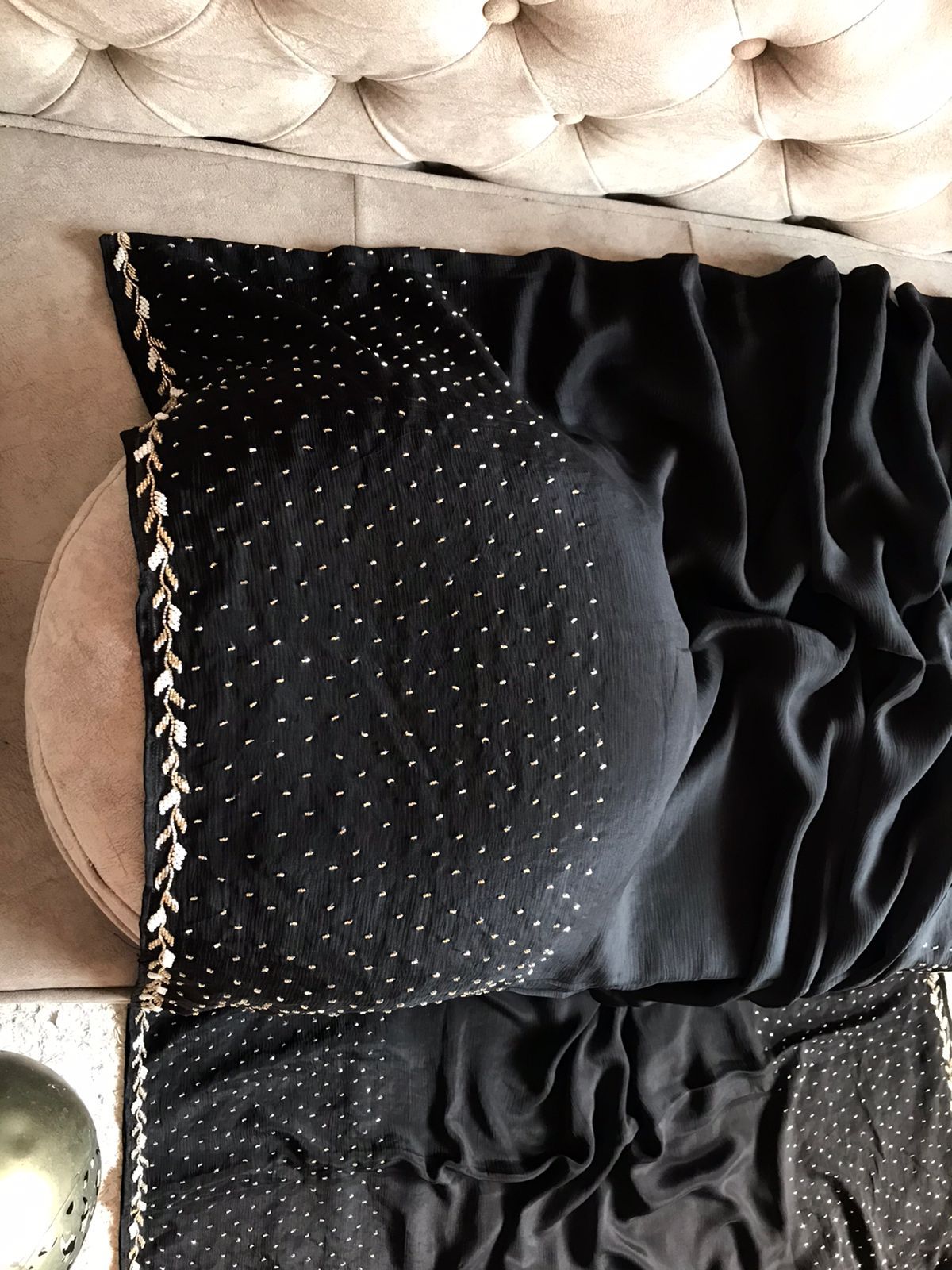 Black premium crepe embroidered saree