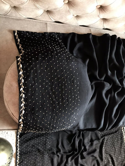 Black premium crepe embroidered saree