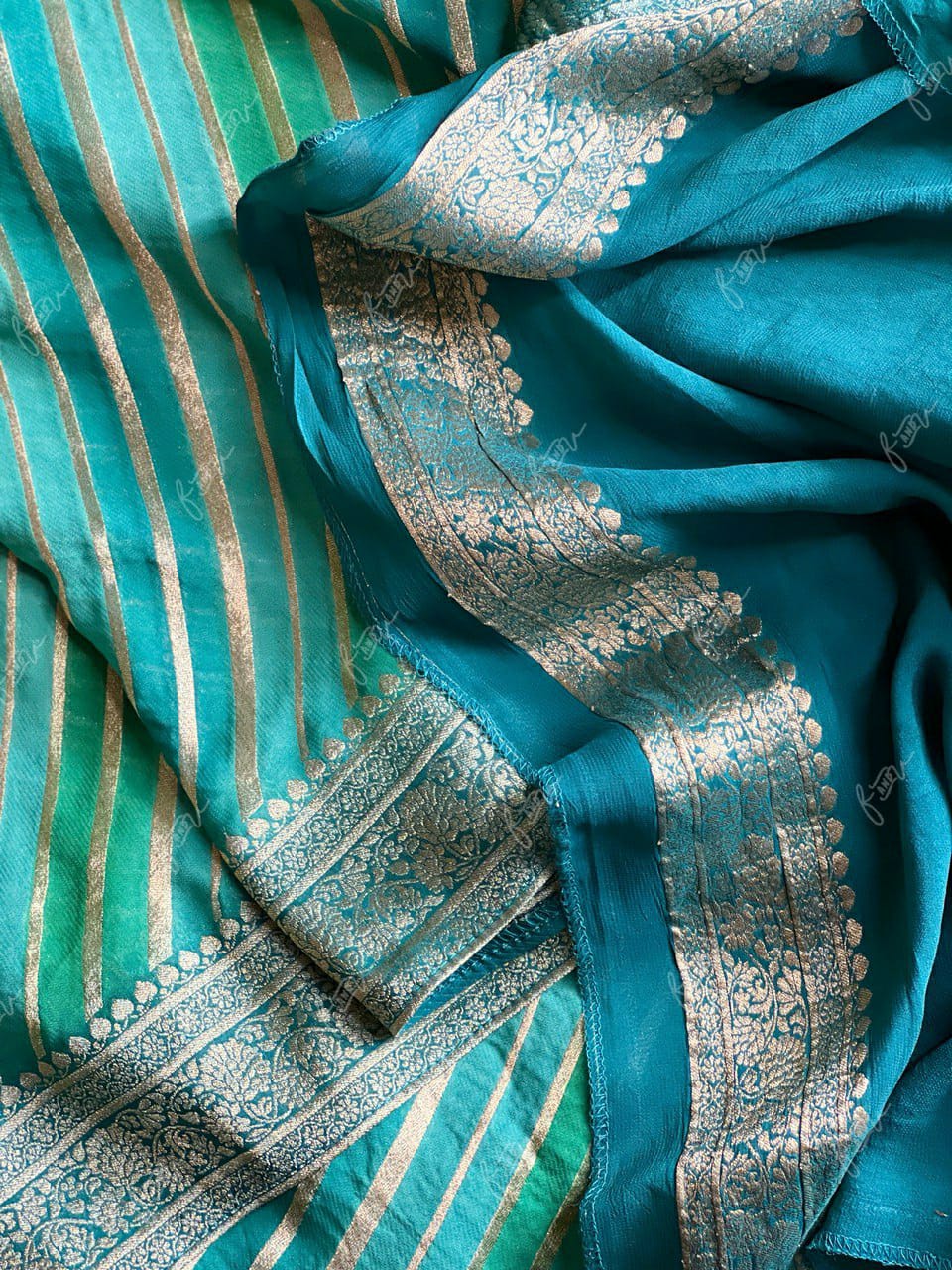 Lehariyan khaddi gorgette saree