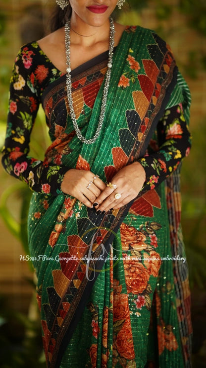 Gulmohar gorgette sequins saree