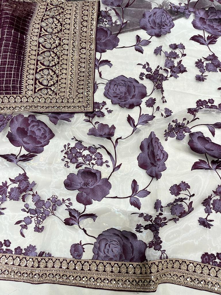 Check inspired organza saree