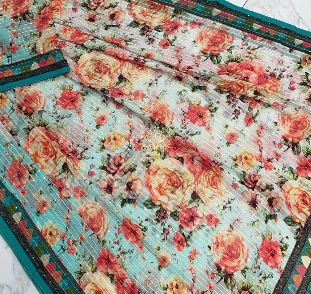 Floral sequins saree