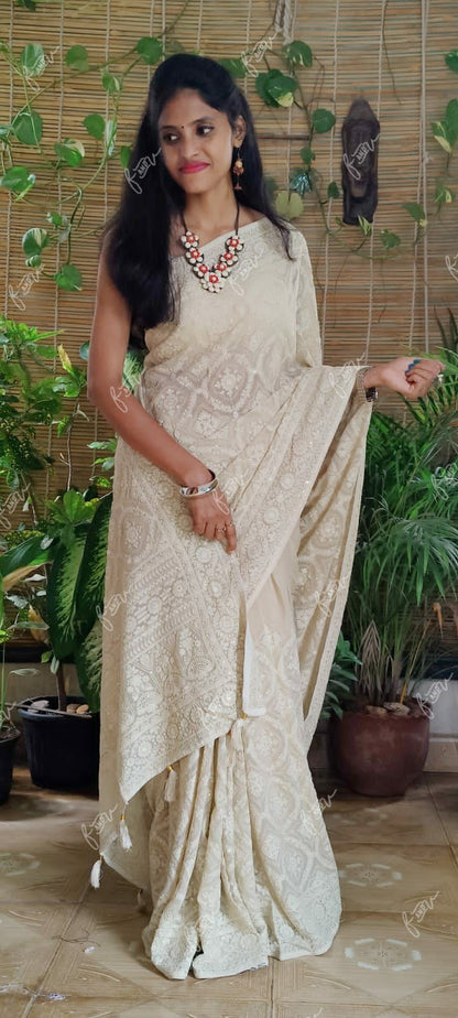 NoorJahan Chikankari saree Gorgette Sarees Indian sari