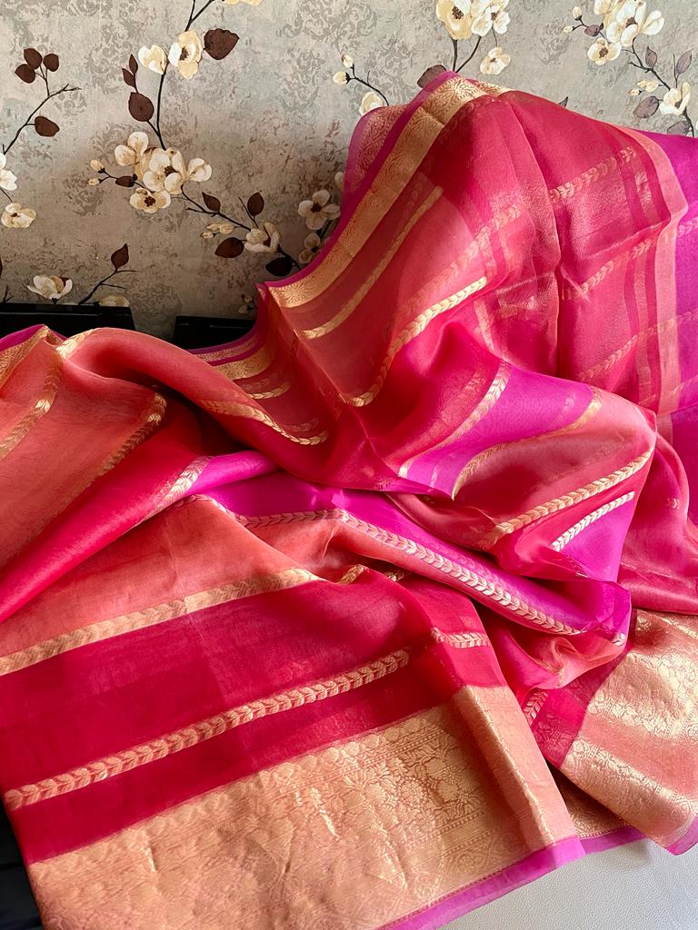 Multi striped kora saree