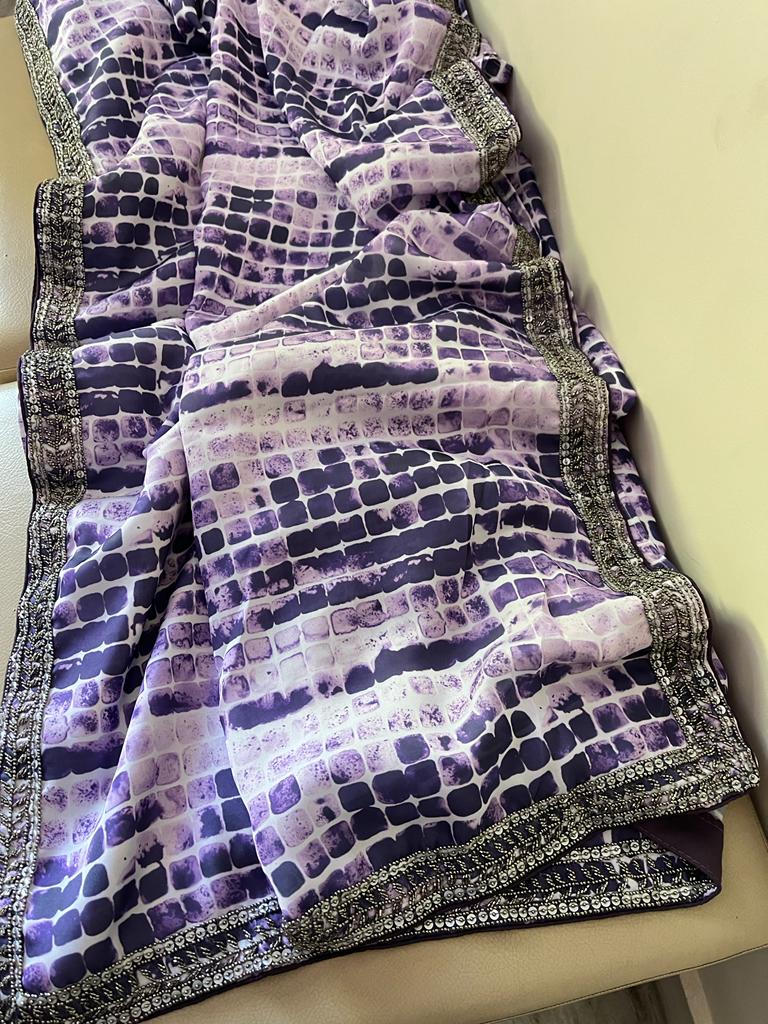 Satin marble print saree