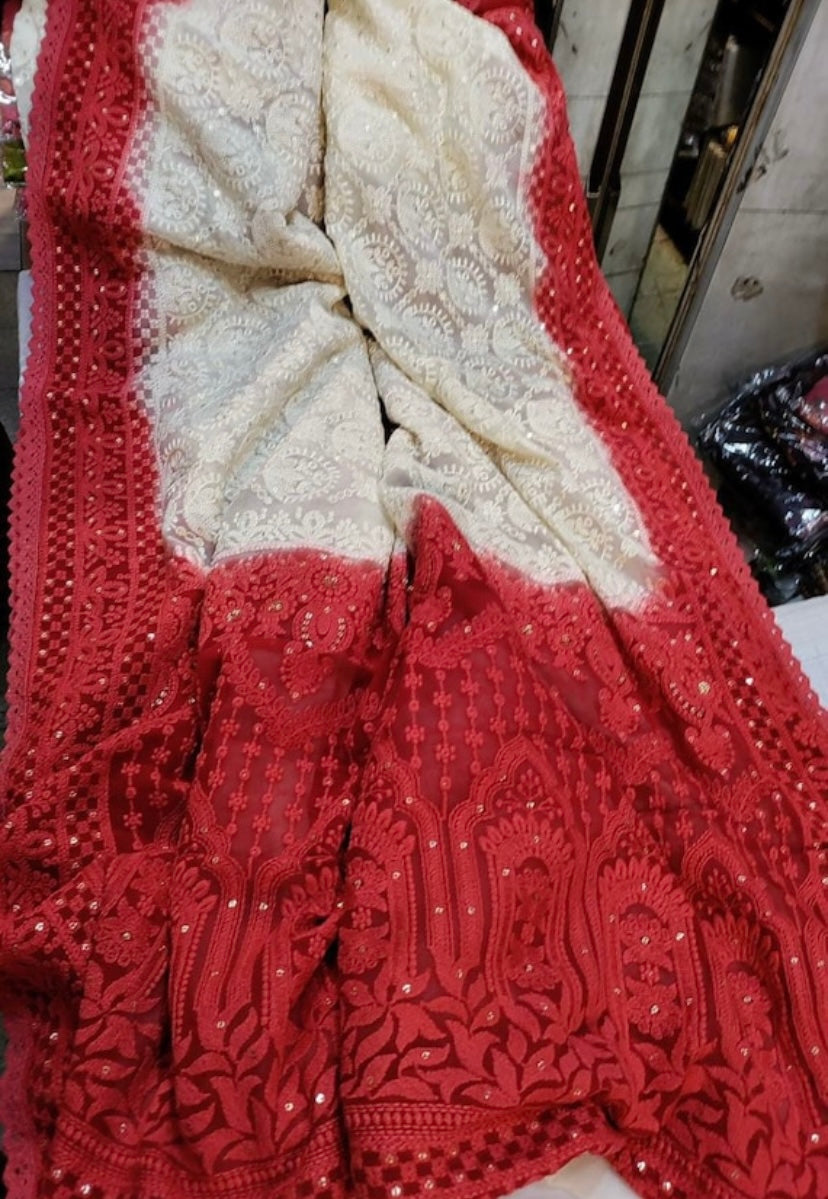 Beautiful dyed chikankari saree