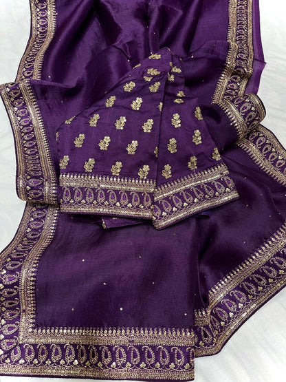 Yasmin trendy organza saree Indian saree party wear sarees women sari blouse
