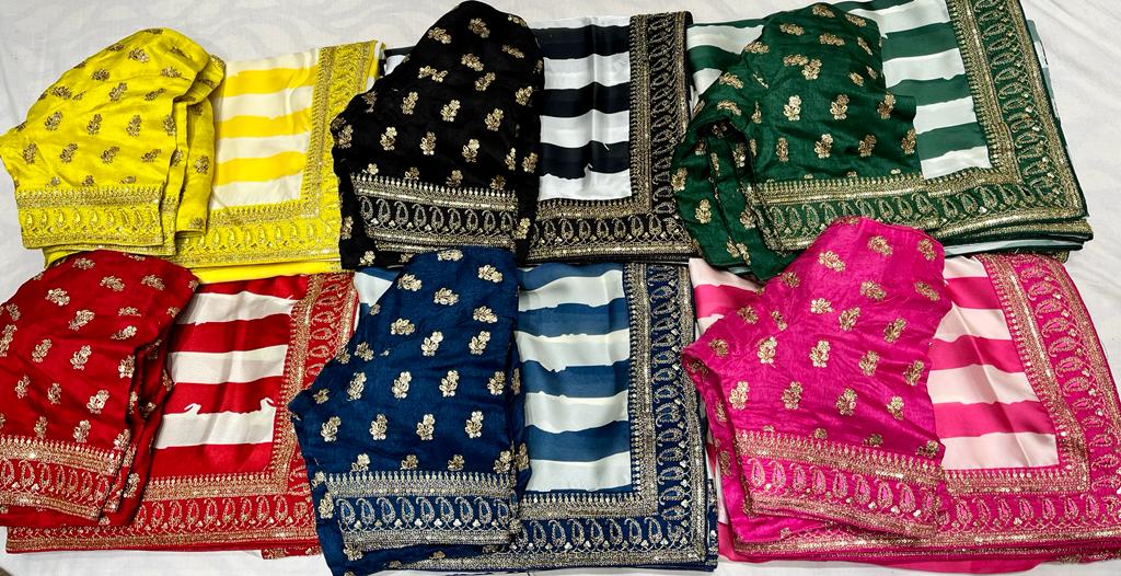Satin striped zardosi saree