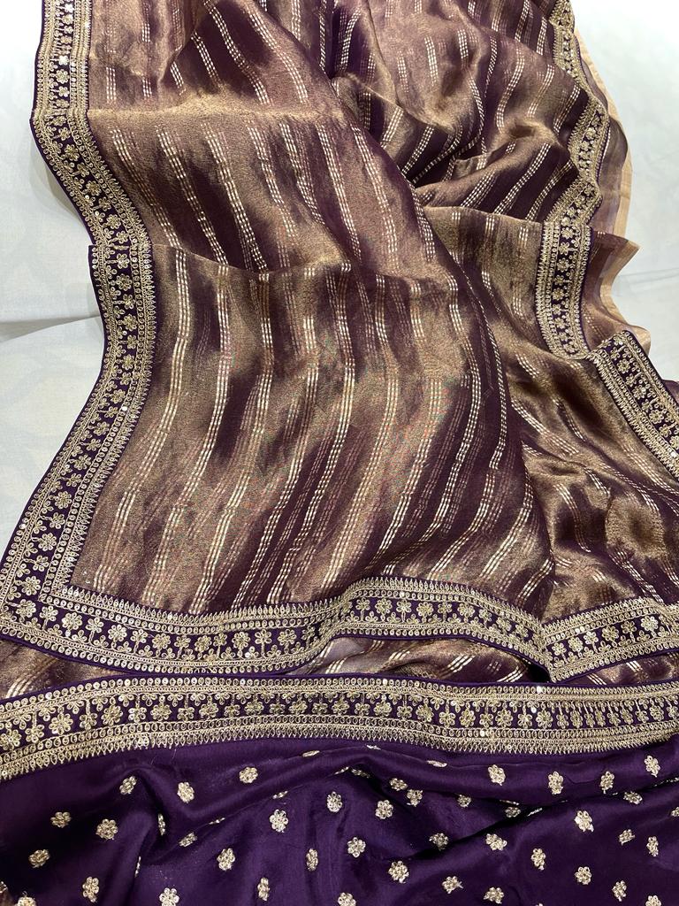 Pavi tissue organza zari saree