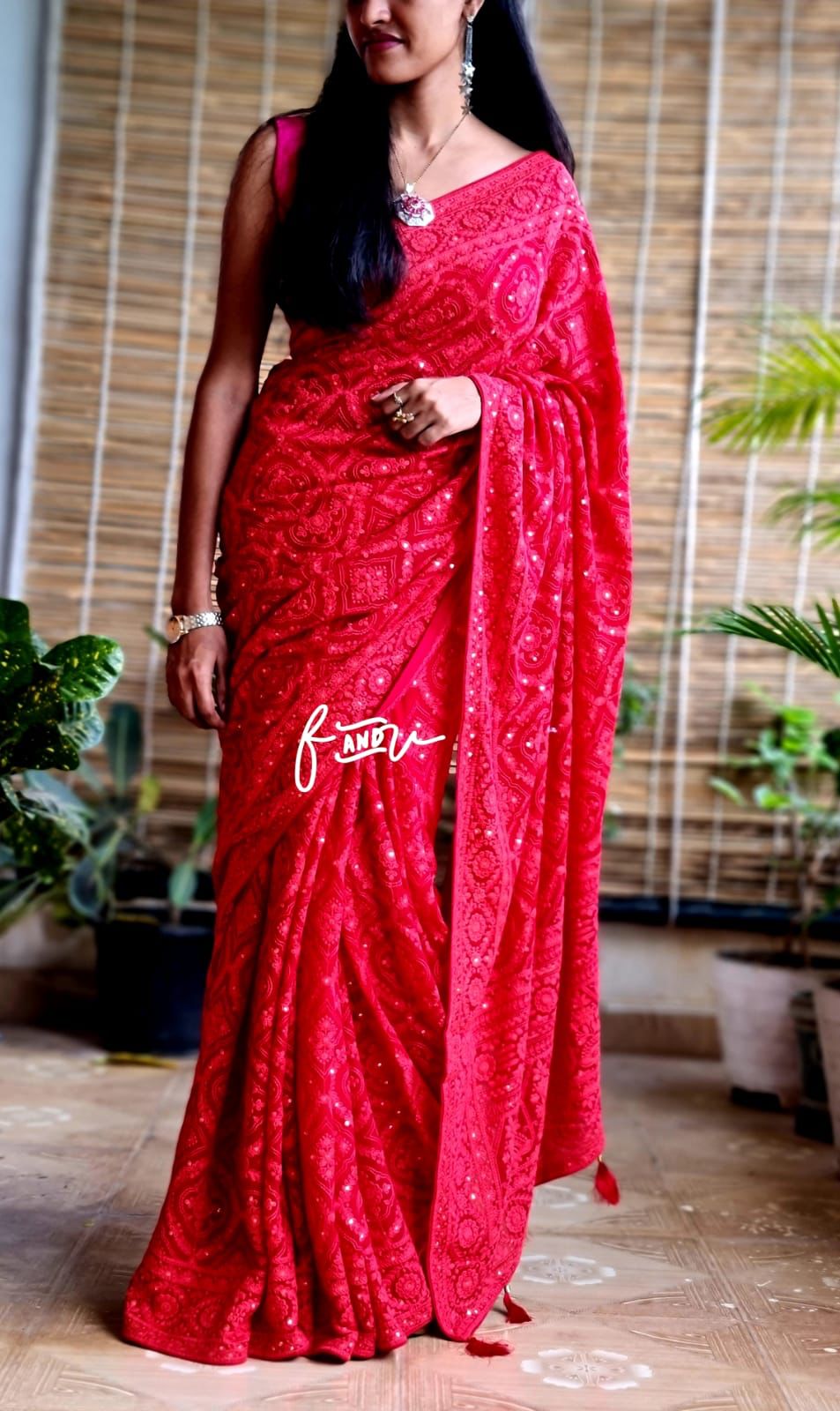 Isabelle gorgette chikankari saree