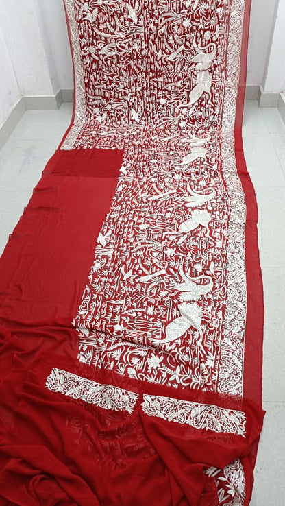 Red riding hood inspired Parsi saree