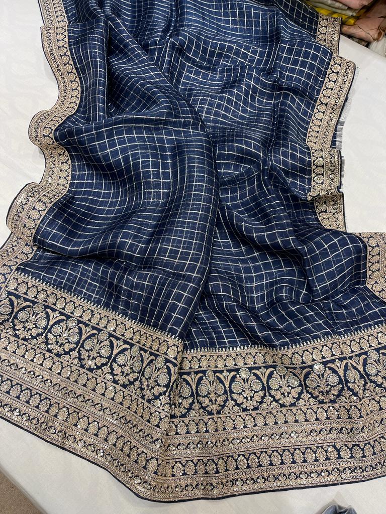 Check inspired organza saree