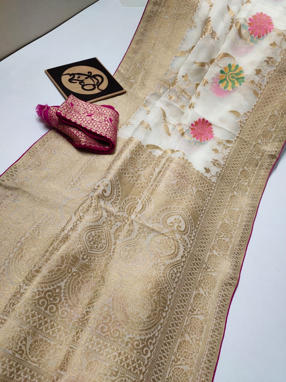 Floral banarsi gorgette saree