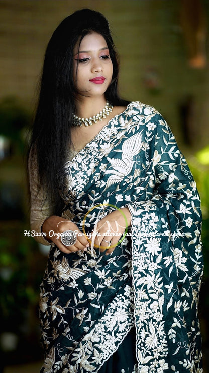Blossom embroidered organza saree