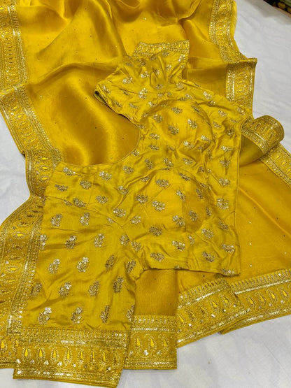 Yasmin trendy organza saree Indian saree party wear sarees women sari blouse