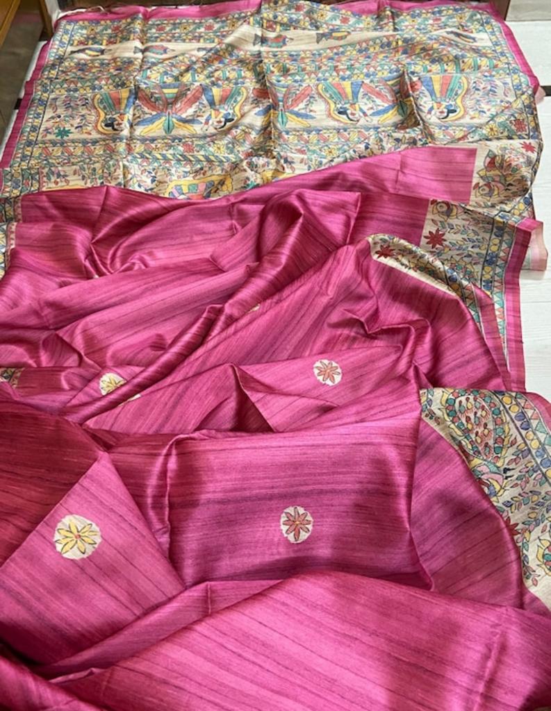 Pink Kalamkari saree linen sarees Indian heritage sari