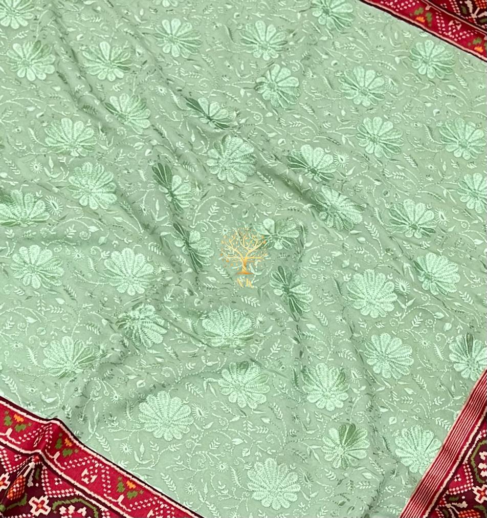 Chikankari patola mint gorgette saree