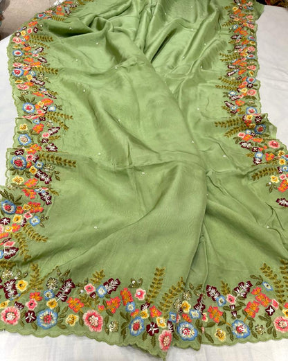 Tulip embroidery organza saree