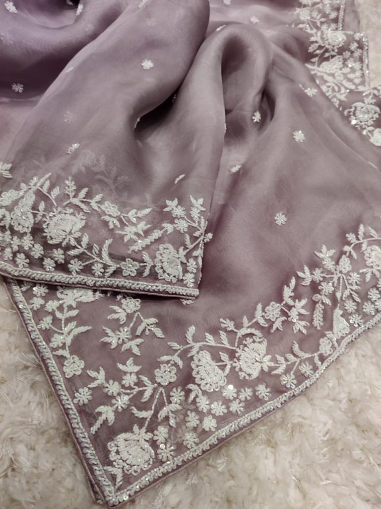 Madhavi zardosi organza saree