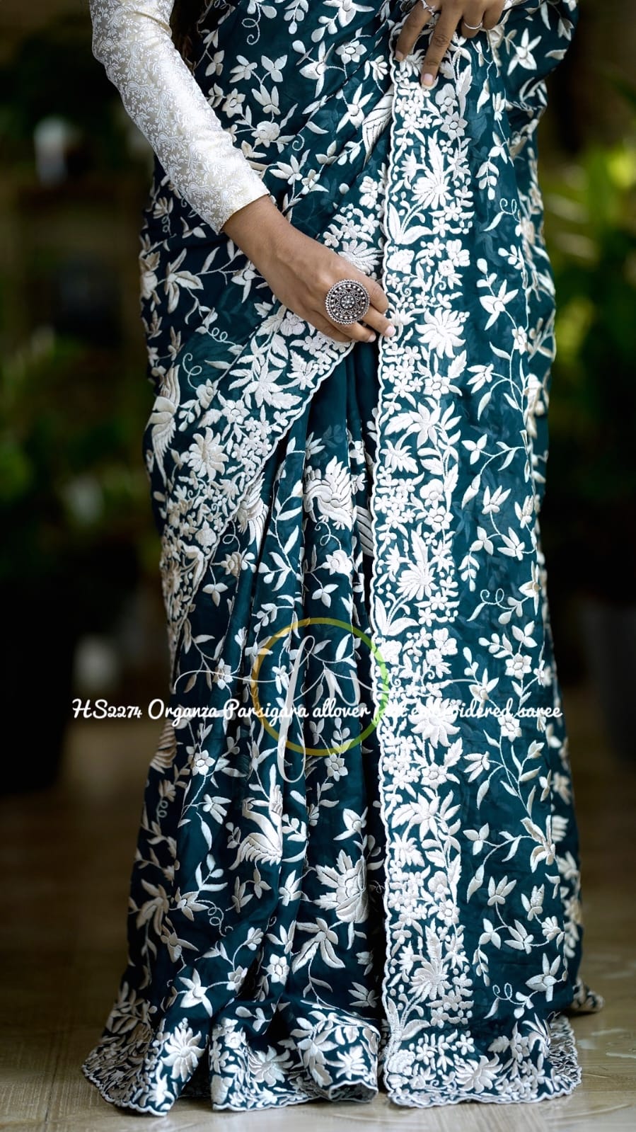 Blossom embroidered organza saree