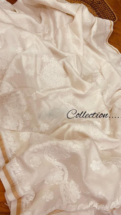 Handwoven Chanderi Lucknowi saree